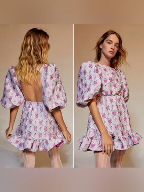 Sister Jane- Floral Puff Sleeve Mini Dress in Light Lavender Pink